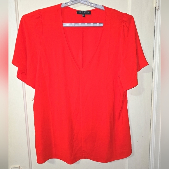 Eloquii Red Pullover Sheer Polyester Top Tunic Blouse wide Sleeve Size 18 - Picture 3 of 8